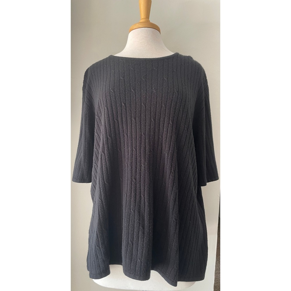 Vintage Sag Harbor Black Cable Ribbed Knit Short Sleeve Sweater Plus Size 3X
